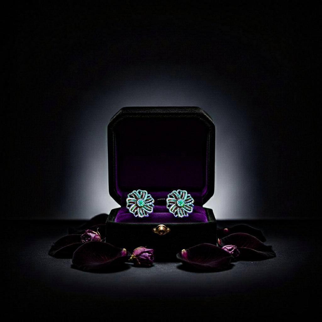 Vintage Floral Sterling Silver Stud Earrings