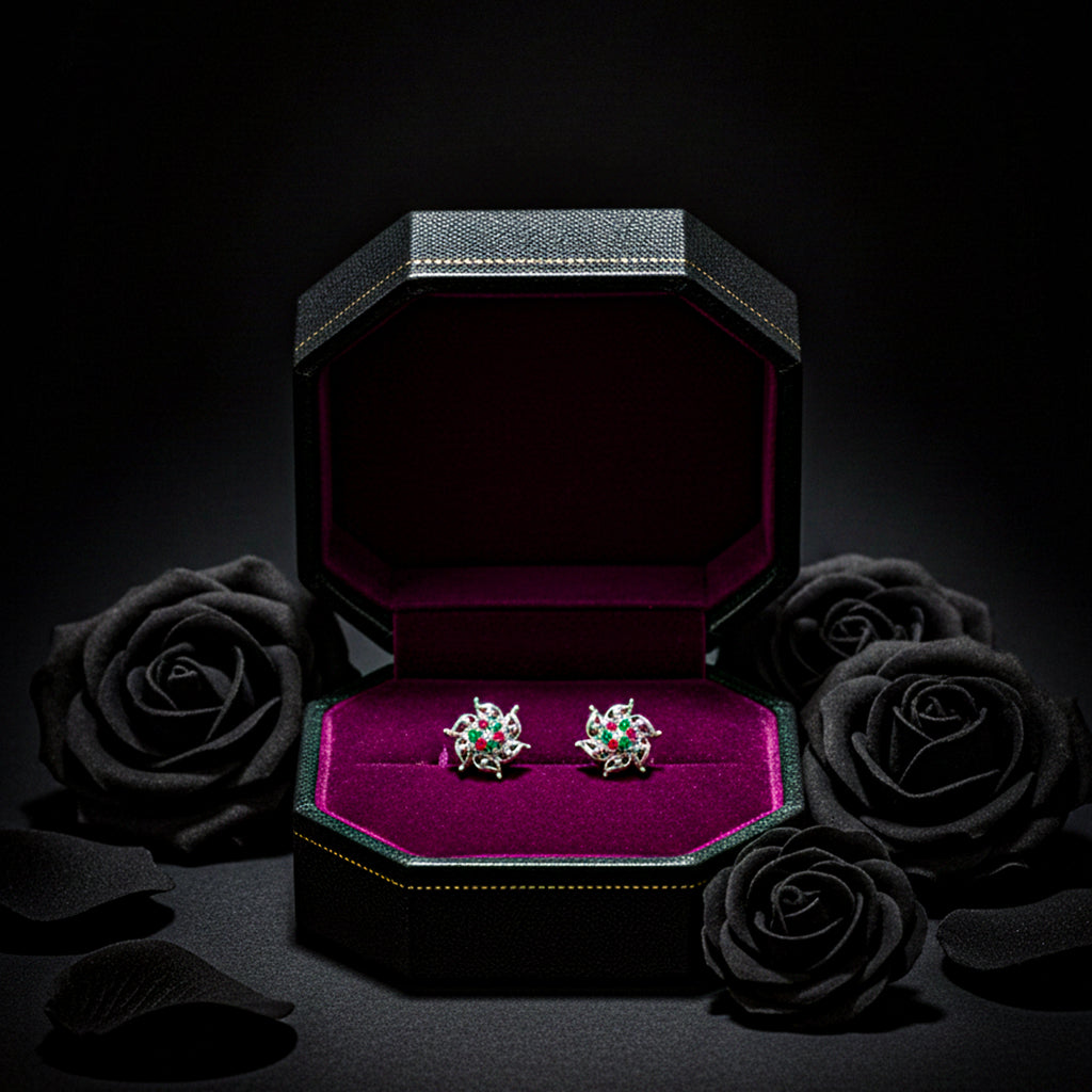 Grace in Bloom — Daisy Delight Earrings Paired with Midnight Blossom Charm