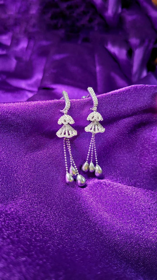 Crystal Jhumka Earrings With Dangle Beads