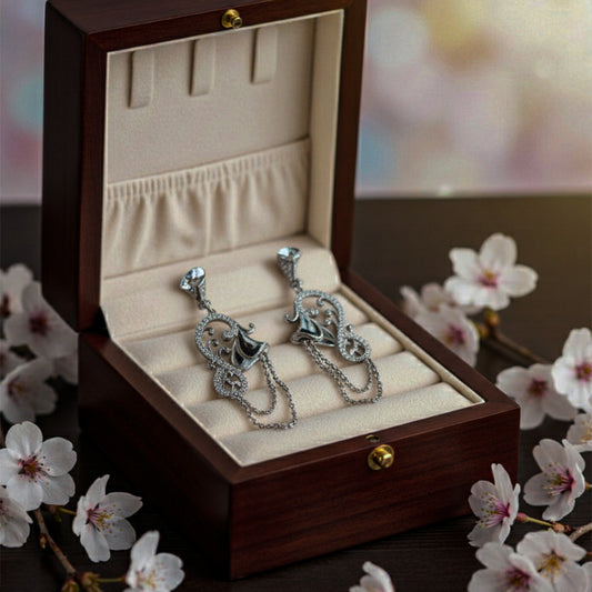 Elegant Silver Floral Drop Earrings with Pearl Drops