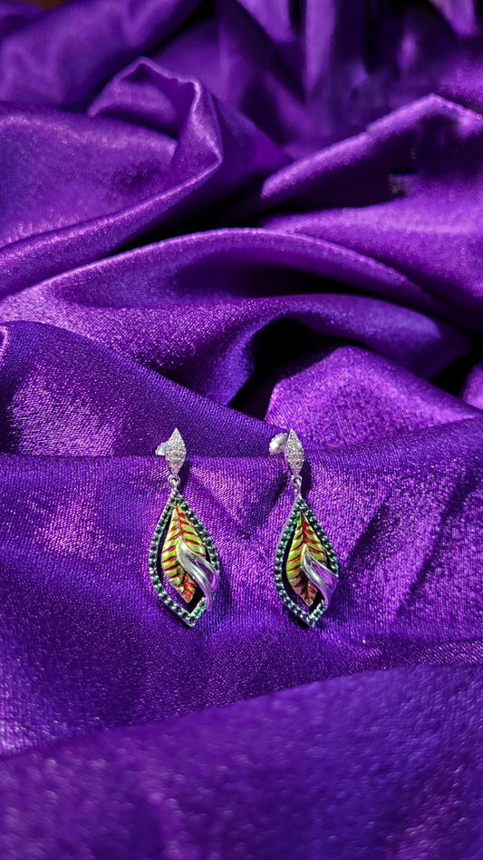 Leaf Inspired Green & Silver Dangle Earrings