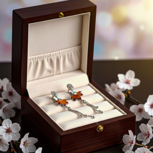 Floral Silver Hanging Earrings With Dangle Chains