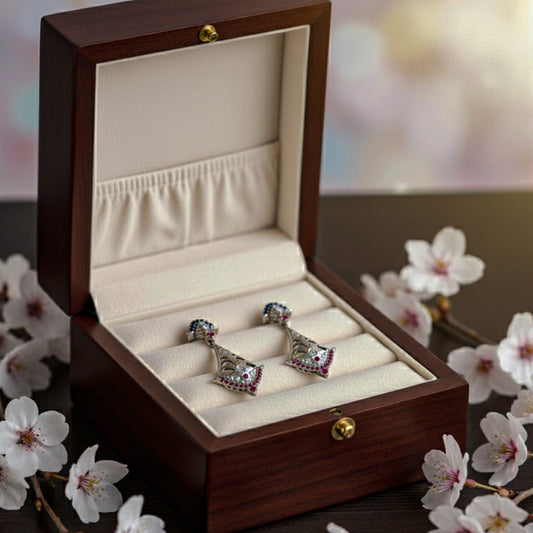 Elegant Silver Pink & Blue Gemstone Earrings