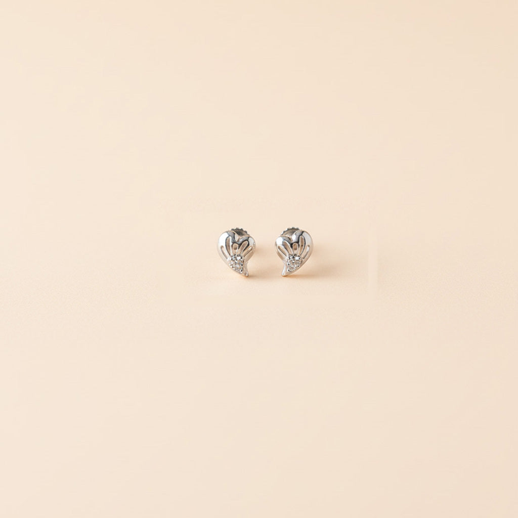 Heart & Wings Stud Earrings with White Gemstones