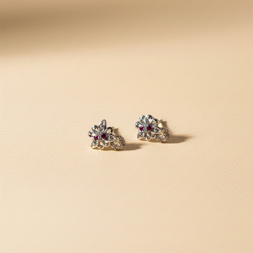Elegant Silver Floral Stud Earrings