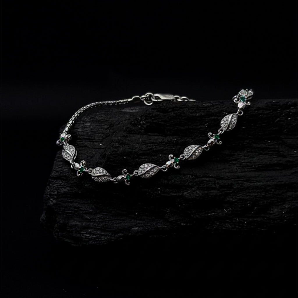 Pearl Leaflet Bracelet+Elegant Pinwheel Sterling Silver Earrings