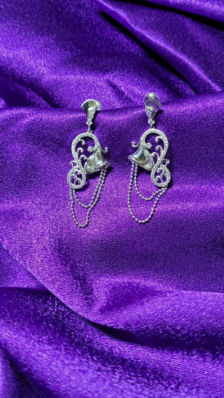 Elegant Silver Floral Drop Earrings with Pearl Drops
