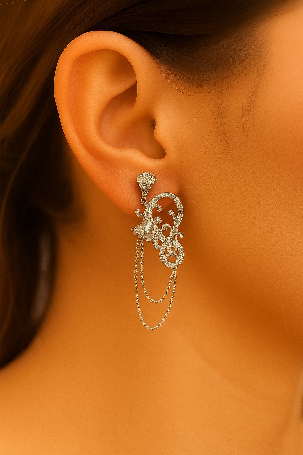Elegant Silver Floral Drop Earrings with Pearl Drops