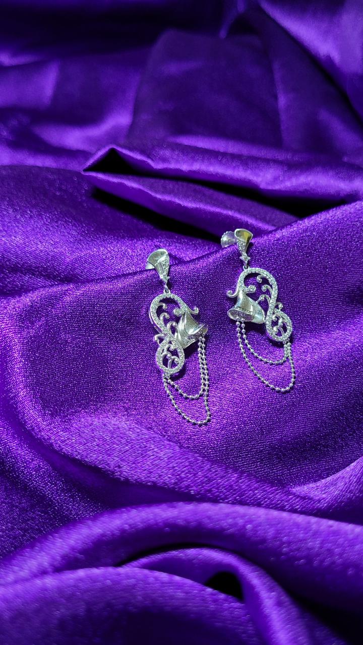 Elegant Silver Floral Drop Earrings with Pearl Drops