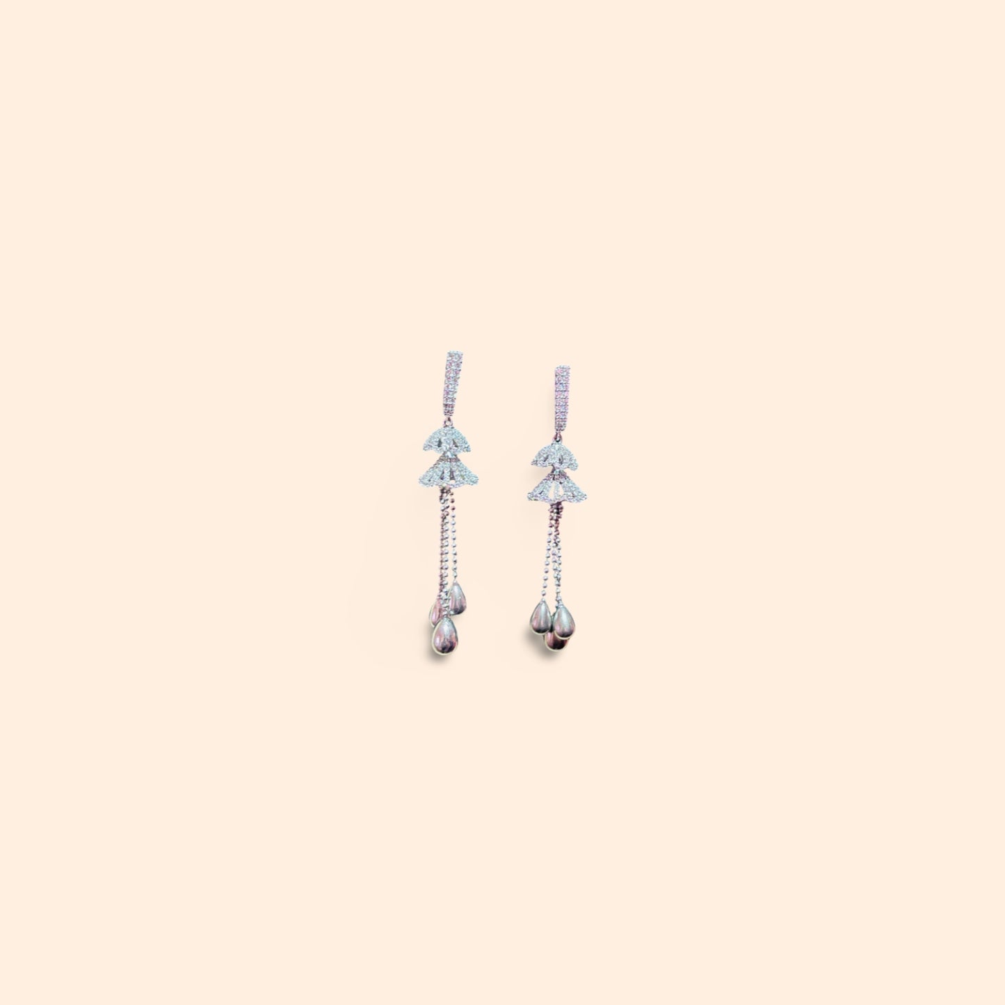 Crystal Jhumka Earrings With Dangle Beads