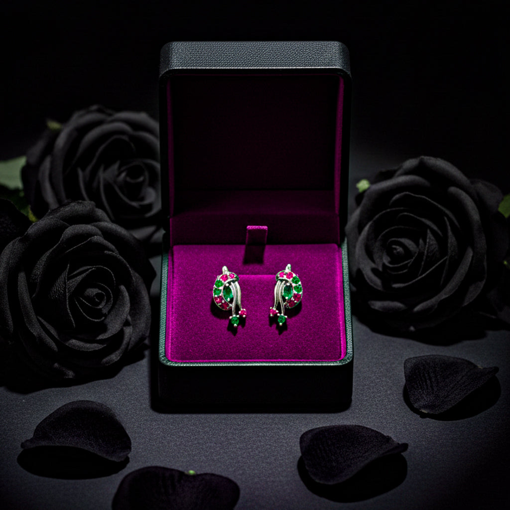 Elegant Green & Pink Gemstone Drop Earrings