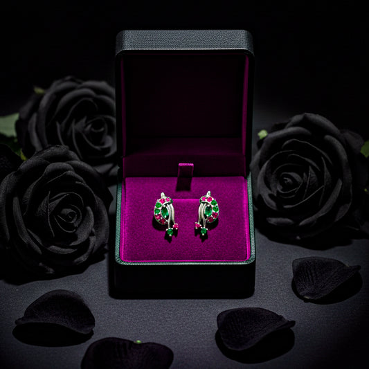 Elegant Green & Pink Gemstone Drop Earrings