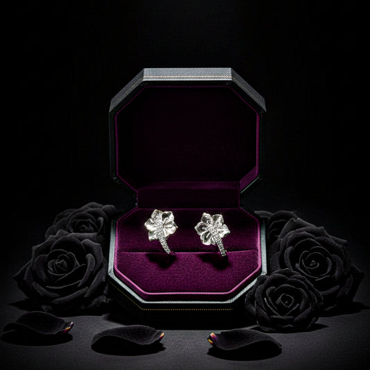 Curved Petal Diamond Silver Earrings