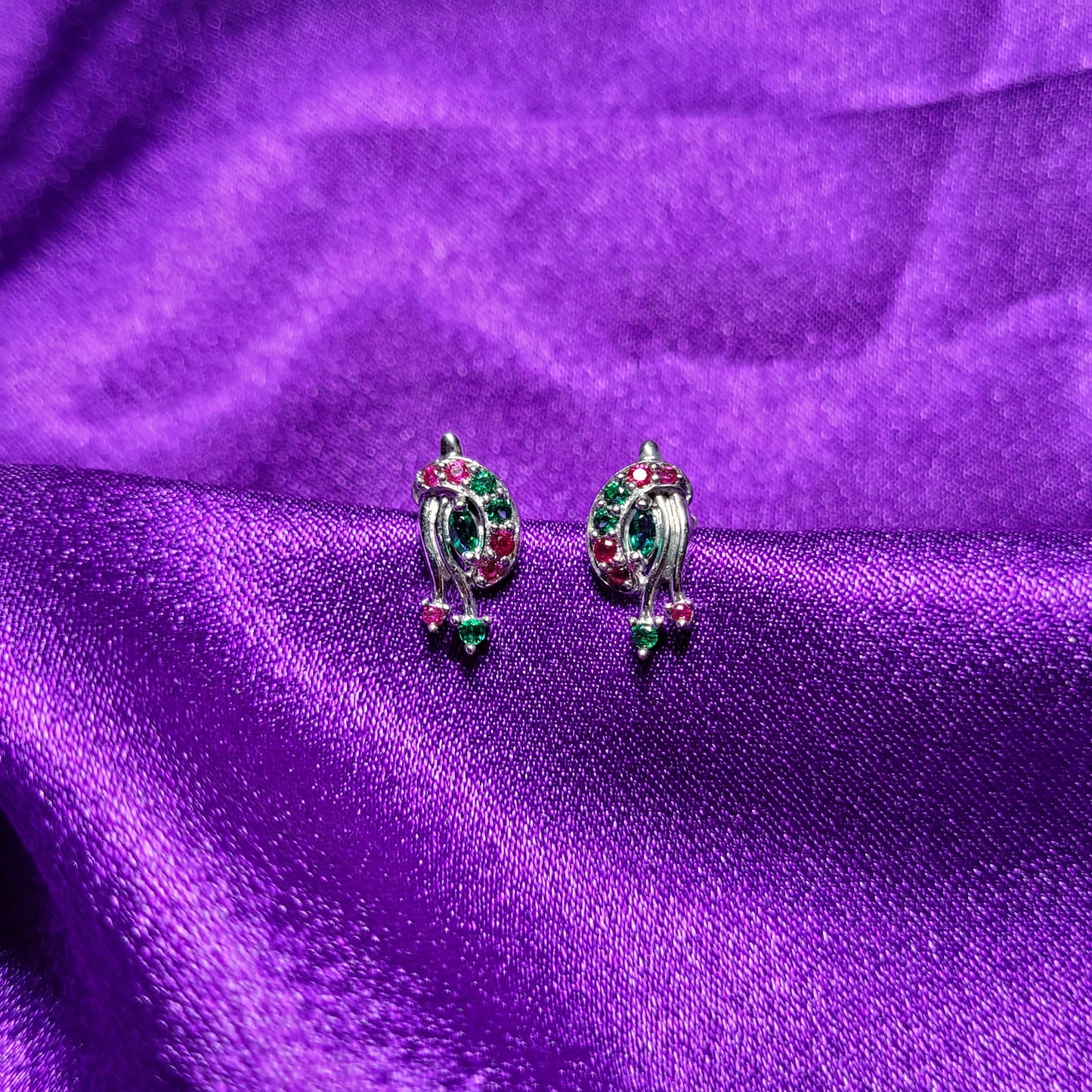 Elegant Green & Pink Gemstone Drop Earrings