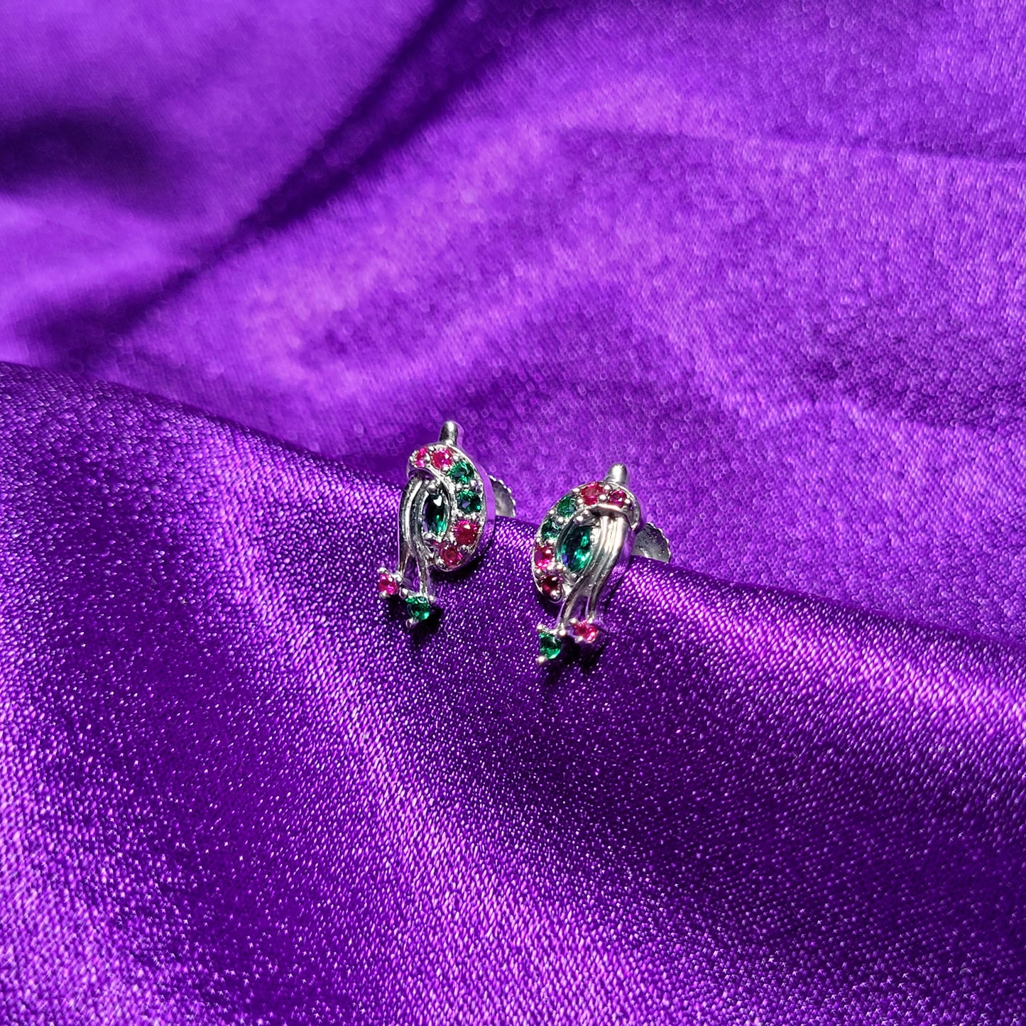 Elegant Green & Pink Gemstone Drop Earrings