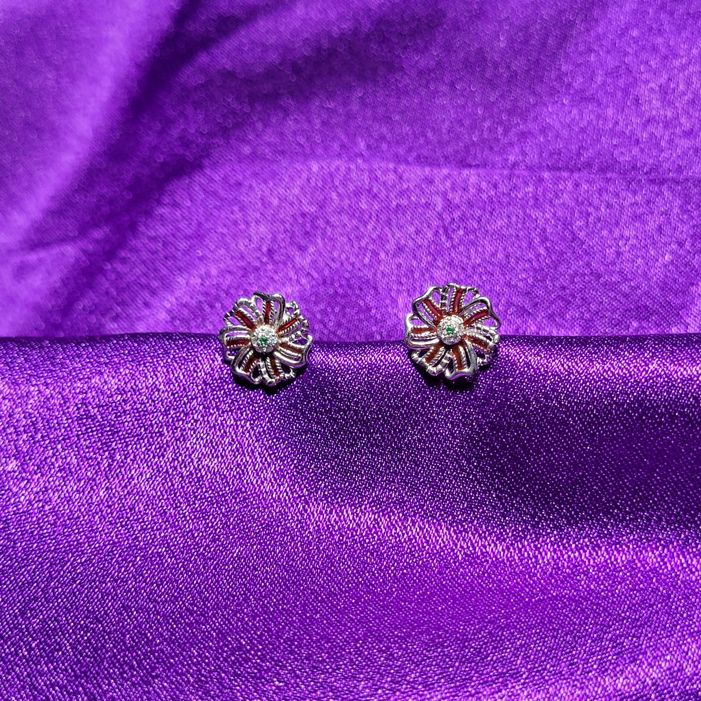 Vintage Floral Sterling Silver Stud Earrings