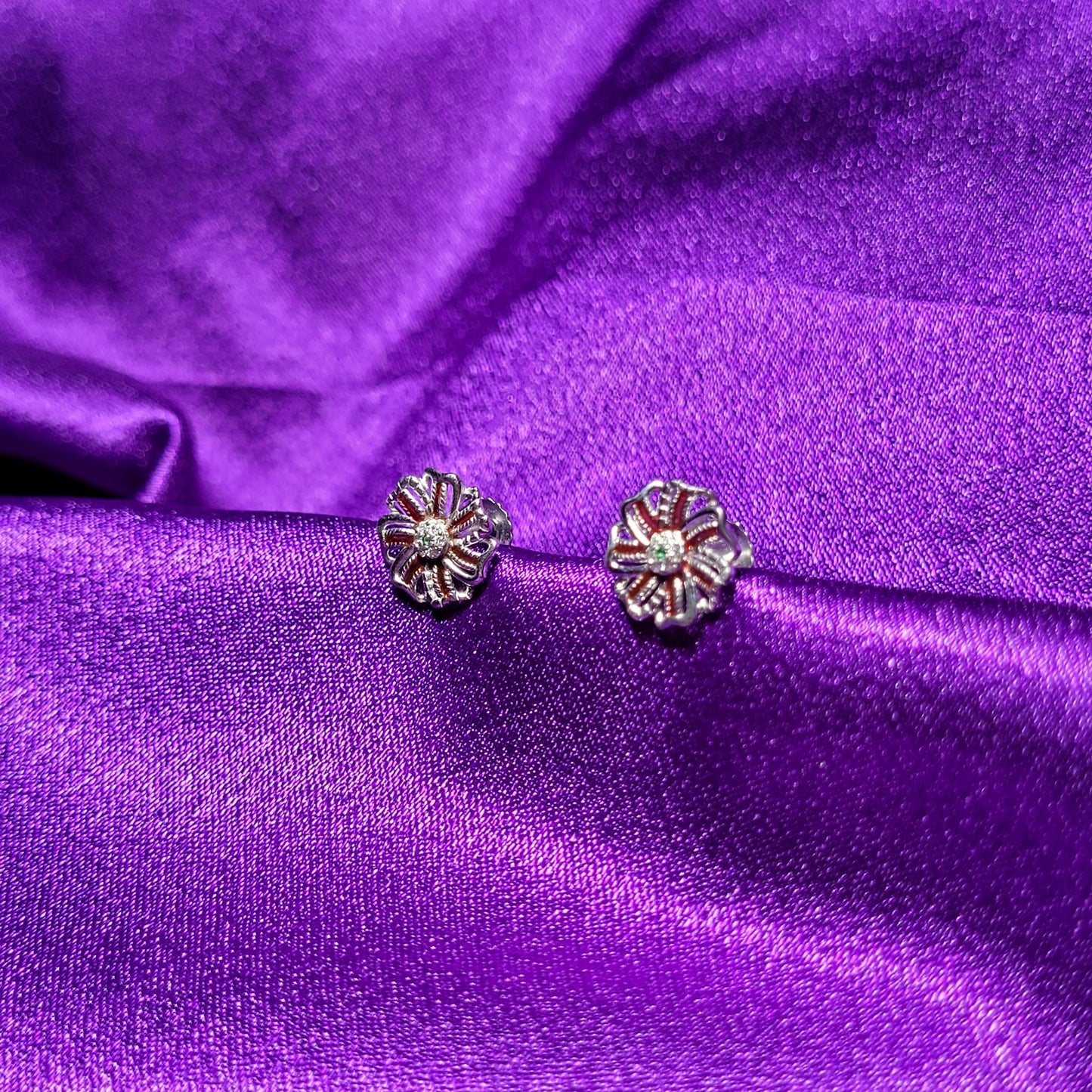 Vintage Floral Sterling Silver Stud Earrings