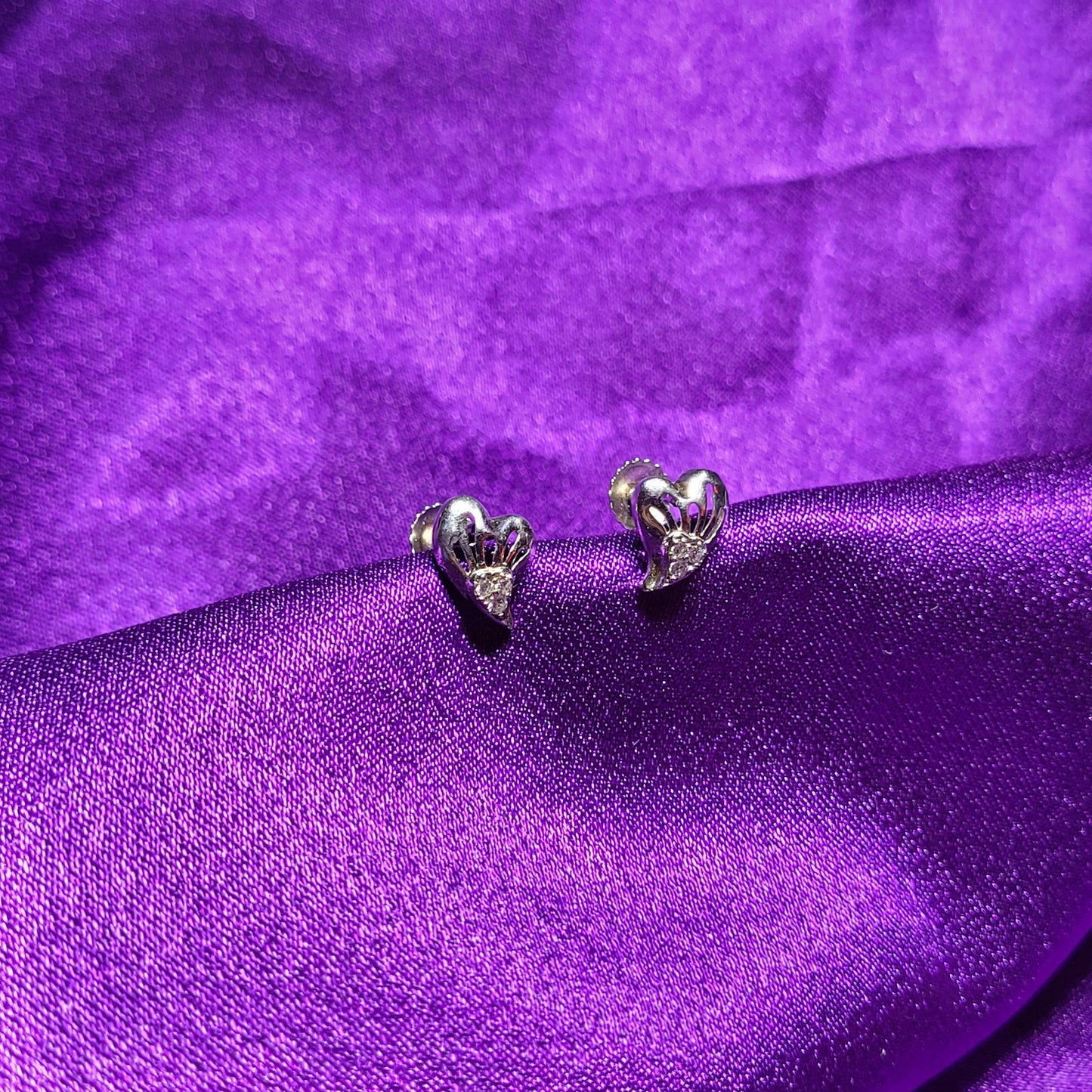 Heart & Wings Stud Earrings with White Gemstones