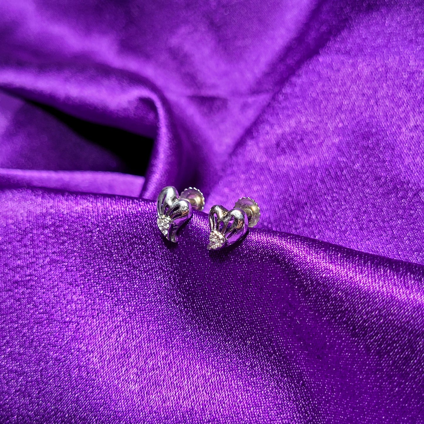 Heart & Wings Stud Earrings with White Gemstones