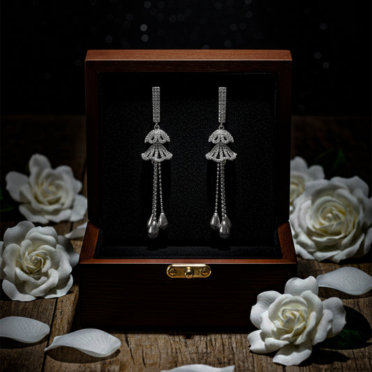 Crystal Jhumka Earrings With Dangle Beads