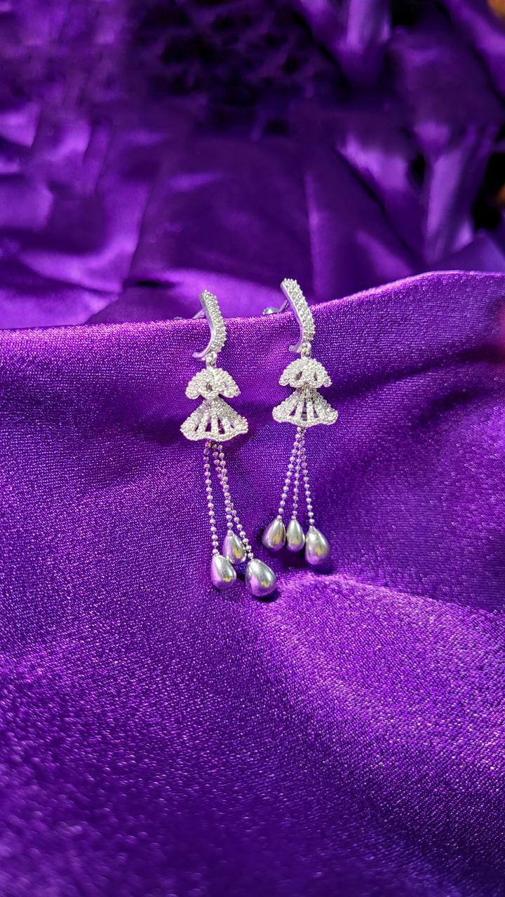 Crystal Jhumka Earrings With Dangle Beads
