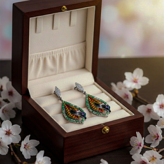 Leaf Inspired Green & Silver Dangle Earrings