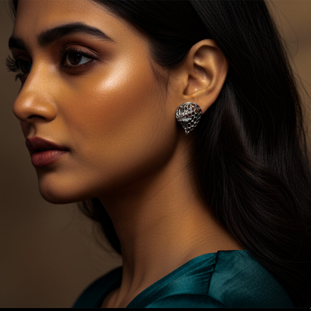 Textured Teardrop Mesh Silver Earrings