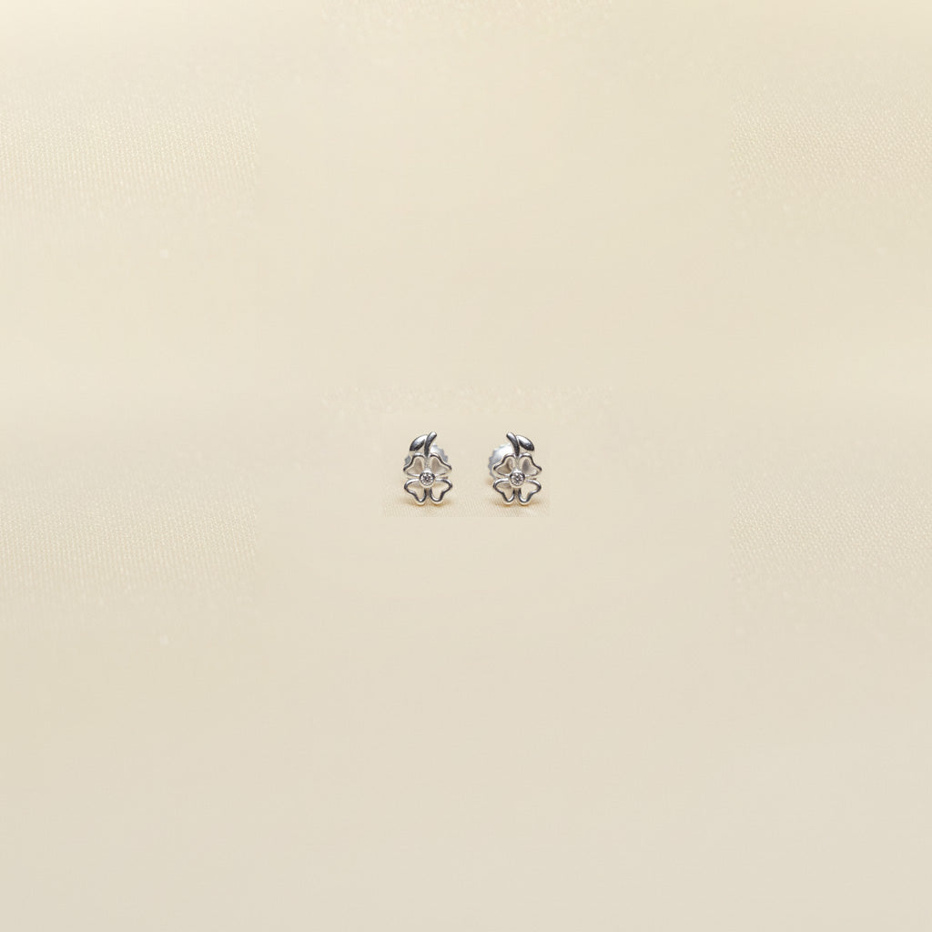 Silver Floral Stud Earrings with transparent curves