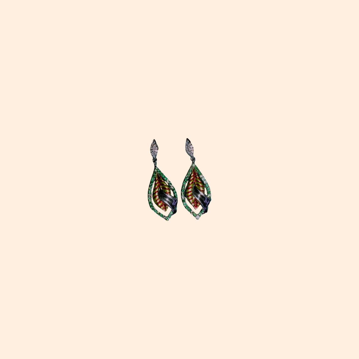 Leaf Inspired Green & Silver Dangle Earrings