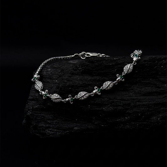 Pearl Leaflet Bracelet+Elegant Pinwheel Sterling Silver Earrings