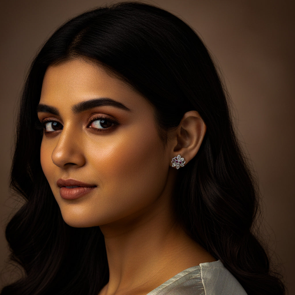 Elegant Silver Floral Stud Earrings